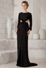 Scoop Long Sleeves Backless Black Cache Prom Dresses With Split