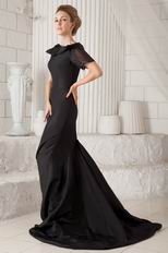 Scoop Neckline Short Sleeves Mermaid Black Taffeta Celebrity Dress