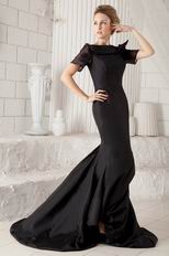 Scoop Neckline Short Sleeves Mermaid Black Taffeta Celebrity Dress