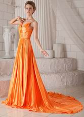 Empire Spaghetti Straps Bright Orange Cache Prom Dress