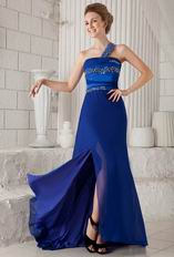 Royal Blue One Shoulder Split Floor Length Prom Party Dress