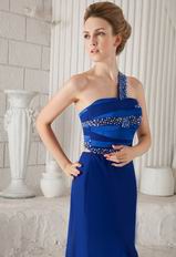 Royal Blue One Shoulder Split Floor Length Prom Party Dress