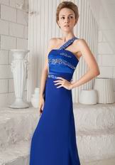Royal Blue One Shoulder Split Floor Length Prom Party Dress