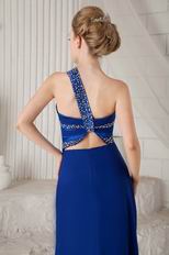 Royal Blue One Shoulder Split Floor Length Prom Party Dress