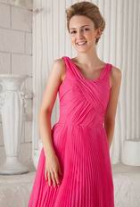 Empire Straps Tea-length Hot Pink Organza Pleated Prom Dress