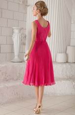 Empire Straps Tea-length Hot Pink Organza Pleated Prom Dress