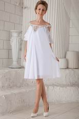 Off Shoulder Knee-length White Chiffon Beaded Maternity Prom Dress