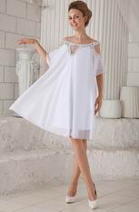 Off Shoulder Knee-length White Chiffon Beaded Maternity Prom Dress