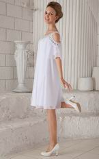 Off Shoulder Knee-length White Chiffon Beaded Maternity Prom Dress