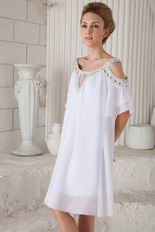 Off Shoulder Knee-length White Chiffon Beaded Maternity Prom Dress