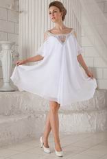 Off Shoulder Knee-length White Chiffon Beaded Maternity Prom Dress