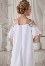 Off Shoulder Knee-length White Chiffon Beaded Maternity Prom Dress