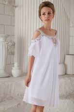 Off Shoulder Knee-length White Chiffon Beaded Maternity Prom Dress