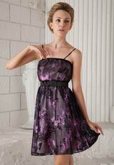 Spaghetti Straps Printed Fabric Designer Short Prom Dress 2014