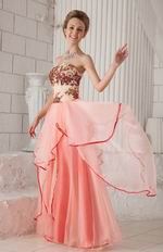 Pink Strapless Printed Floor-length Layers Butterfly Prom Dress