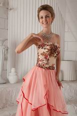 Pink Strapless Printed Floor-length Layers Butterfly Prom Dress