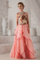 Pink Strapless Printed Floor-length Layers Butterfly Prom Dress