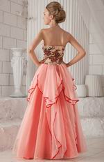 Pink Strapless Printed Floor-length Layers Butterfly Prom Dress