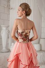 Pink Strapless Printed Floor-length Layers Butterfly Prom Dress