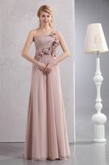 Left Side One Shoulder Peach Puff Chiffon Prom Dress By Designer