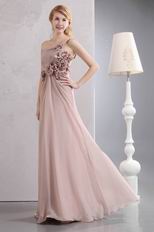 Left Side One Shoulder Peach Puff Chiffon Prom Dress By Designer