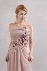 Left Side One Shoulder Peach Puff Chiffon Prom Dress By Designer