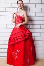 Strapless Applique Quinceanera Ball Gown In Alizarin Crimson