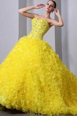 Light Yellow Corset Back Ruffles Skirt Quiceanera Dress