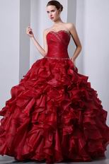 Puffy Cascade Ruffle Skirt Wine Red Organza La Quincea