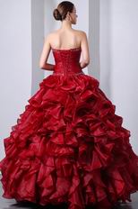 Puffy Cascade Ruffle Skirt Wine Red Organza La Quincea