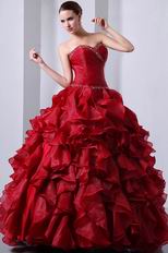 Puffy Cascade Ruffle Skirt Wine Red Organza La Quincea