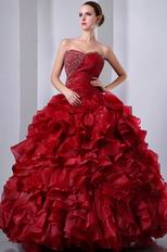 Handmade Wine Red Winter Quinceanera Dresses For Girls