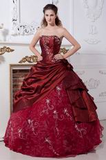 Burgundy Floor Length Skirt Quinceanera Dress With Embroidery