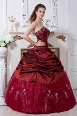 Burgundy Floor Length Skirt Quinceanera Dress With Embroidery