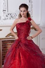 Unique Flowers One Shoulder Burgundy Dress To Winter Quinceanera