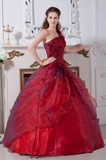 Unique Flowers One Shoulder Burgundy Dress To Winter Quinceanera