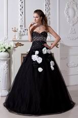 Designer Black Quinceanera Dress With Handmade Flowers