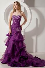 Stylish Backless Layers Ruffles Skirt Grape Prom Quinceanera Dress