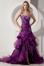 Stylish Backless Layers Ruffles Skirt Grape Prom Quinceanera Dress