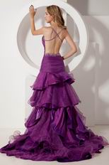 Stylish Backless Layers Ruffles Skirt Grape Prom Quinceanera Dress