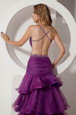 Stylish Backless Layers Ruffles Skirt Grape Prom Quinceanera Dress