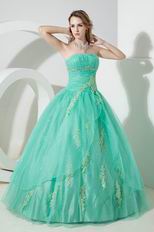 Fashionable Strapless Turquoise Blue Puffy Quinceanera Dress