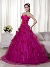 Fuchsia Trimed Quinceanera Gowns With Hand Made Flowers Online
