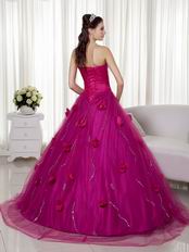 Fuchsia Trimed Quinceanera Gowns With Hand Made Flowers Online