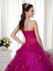 Fuchsia Trimed Quinceanera Gowns With Hand Made Flowers Online