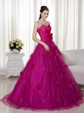 Fuchsia Trimed Quinceanera Gowns With Hand Made Flowers Online