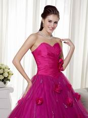 Fuchsia Trimed Quinceanera Gowns With Hand Made Flowers Online