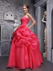 Coral Red Floor Length Dress For 15th Quinceanera Party