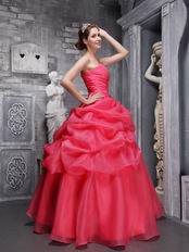 Coral Red Floor Length Dress For 15th Quinceanera Party