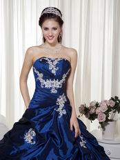 Navy Blue Strapless Trimed Quinceanera Dress By Designer